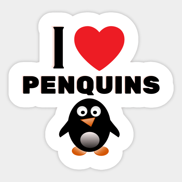 I Love Penquins T-shirt Sticker by KathyG'sArt